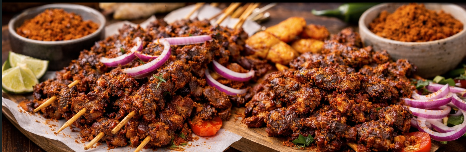 Suya skewers on the grill