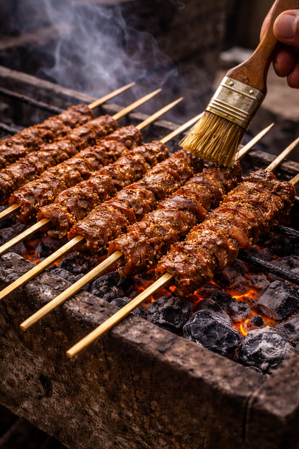 Street-side suya grilling in the evening